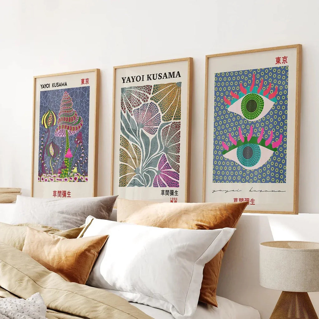 Buntes Yayoi Kusama Poster-Set, 3er-Pack, Museumskunst