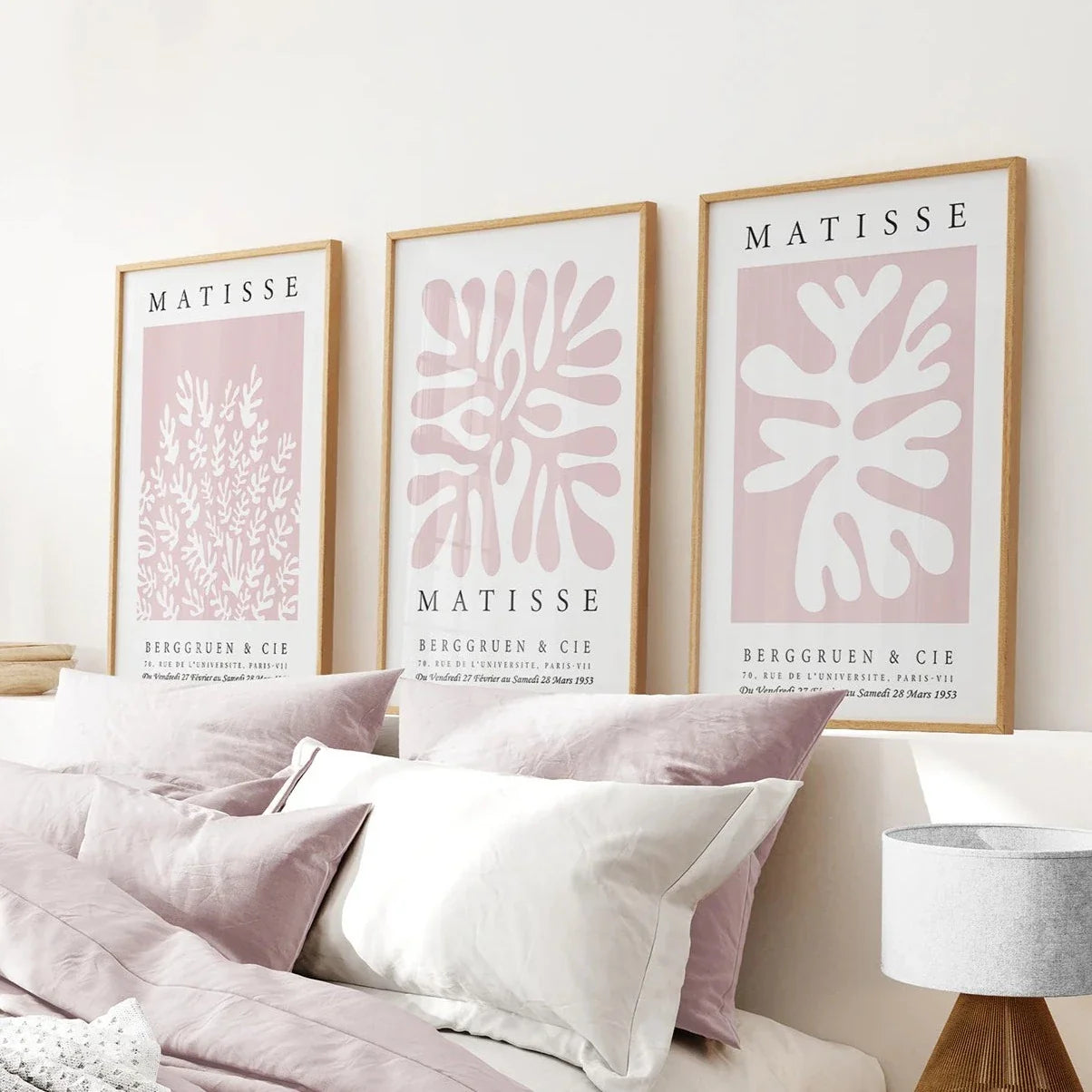 3er-Set Matisse abstrakte Scherenschnitte - La Gerbe rosa Wandkunst