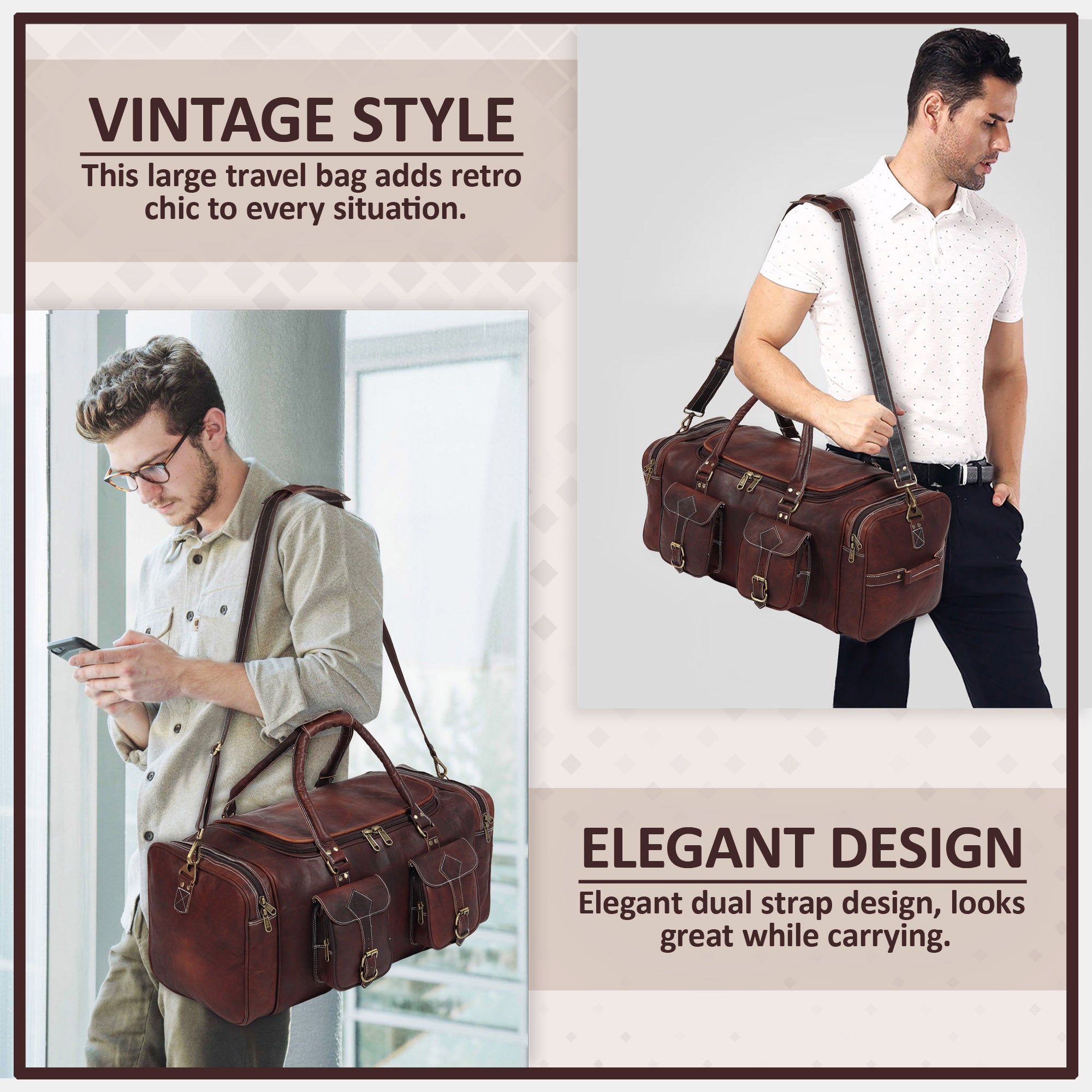 Vintage Dunkelbraune Reisetasche