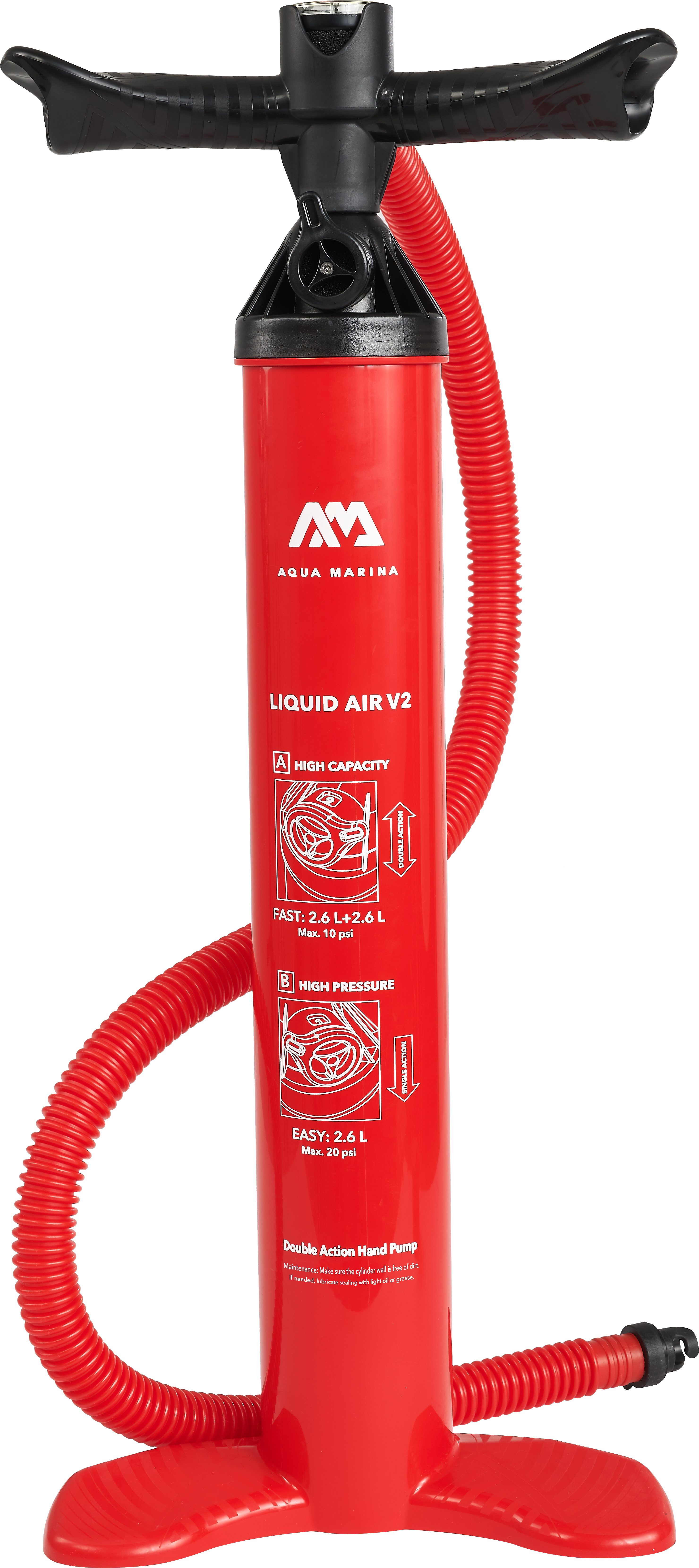 Aqua Marina LIQUID AIR V2 Double Action High Pressure Hand Pump for iSUP Paddle Board (2.6L+2.6L)