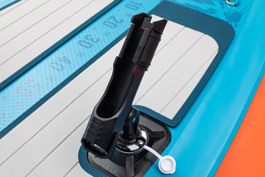 Nautiqua | CAPRI | Aufblasbares Deluxe 3-Kammer Angel-SUP Board mit Drop-Stitch-Technologie | 1 Person | 150 kg Tragkraft | Handpumpe & Tragetasche inklusive