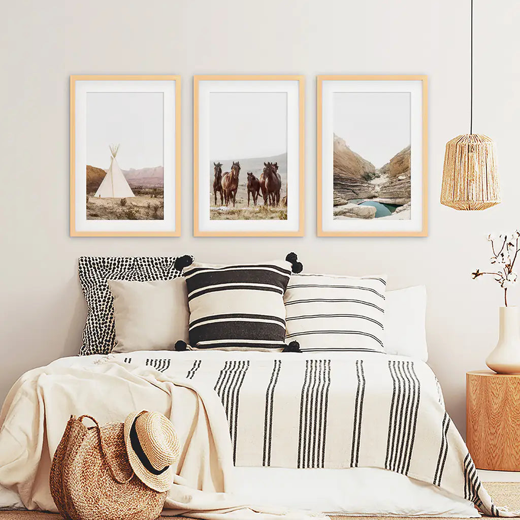 Native American Wüstenlandschaft. Wandbilder im 3er-Set