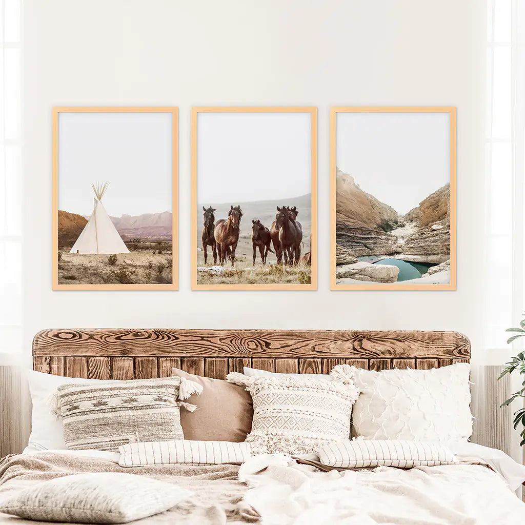 Native American Wüstenlandschaft. Wandbilder im 3er-Set
