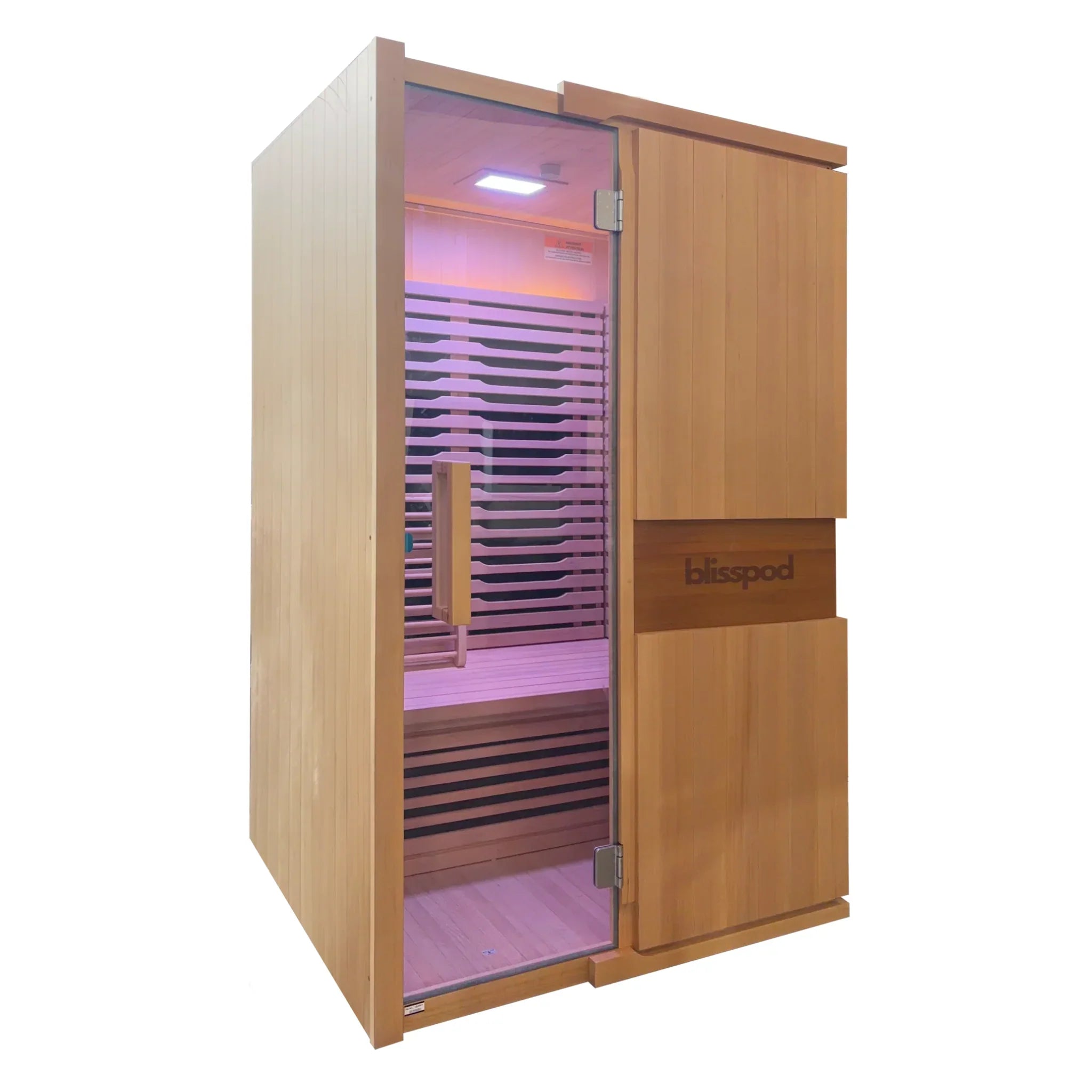Blisspod | Milano | Vollspektrum-Sauna | Kanadisches Hemlockholz | Ultra-niedrige EMF | 5 Ferninfrarot- & 1 Rotglas-Heizstrahler | Chromotherapie | Für bis zu 2 Personen