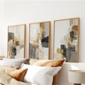 Neutral Abstrakt Wandkunst 3er Set. Beige, Grau, Gold Drucke