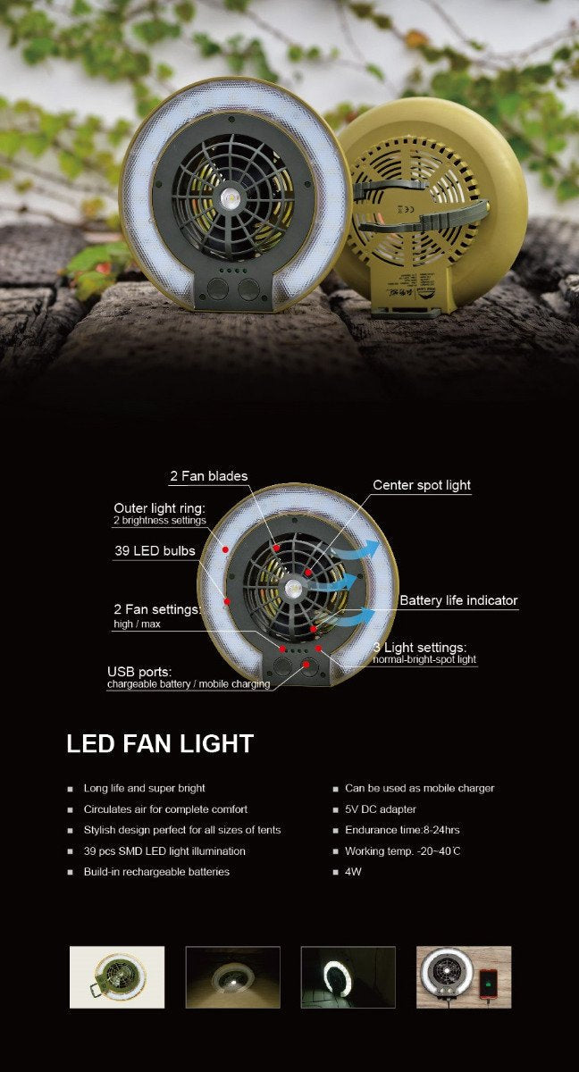 TRU De-LIGHT LiteBreeze LED Mehrzweck-Scheibenventilator / Licht für Arbeit / Freizeit - Innen- / Außenbereich